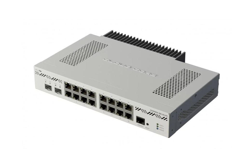 MikroTik CCR2004-16G-2S+PC 1U RM, 16xGbit LAN 2xSFP cage, 2xSFP+ cage, 4 Core 1.7GHz CPU, 4GB, Dual P/S Passive Cooled