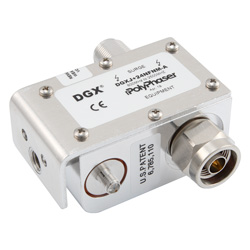 PolyPhaser DGXJ+24NFNM-A Type N F/M Coaxial RF Surge Protector, 800MHz - 2.5GHz, 300W, IP67, 24 V Max., 25uJ, 20kA, Hybrid, Bracket Down, Hole Mount