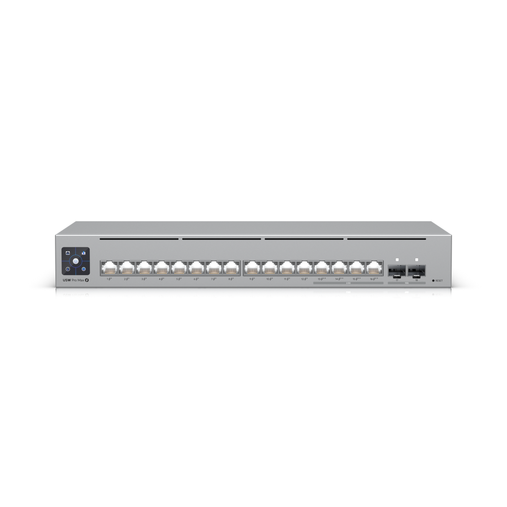 Ubiquiti USW-Pro-Max-16-PoE-AU UniFi 16 Port 180W, Layer 3 Etherlighting™ switch with 2.5 GbE and PoE++