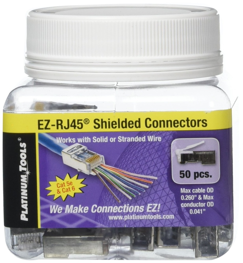 Platinum Tools 202020J EZ-RJ45® Shielded Cat5e/6 w/Internal Ground 50pc