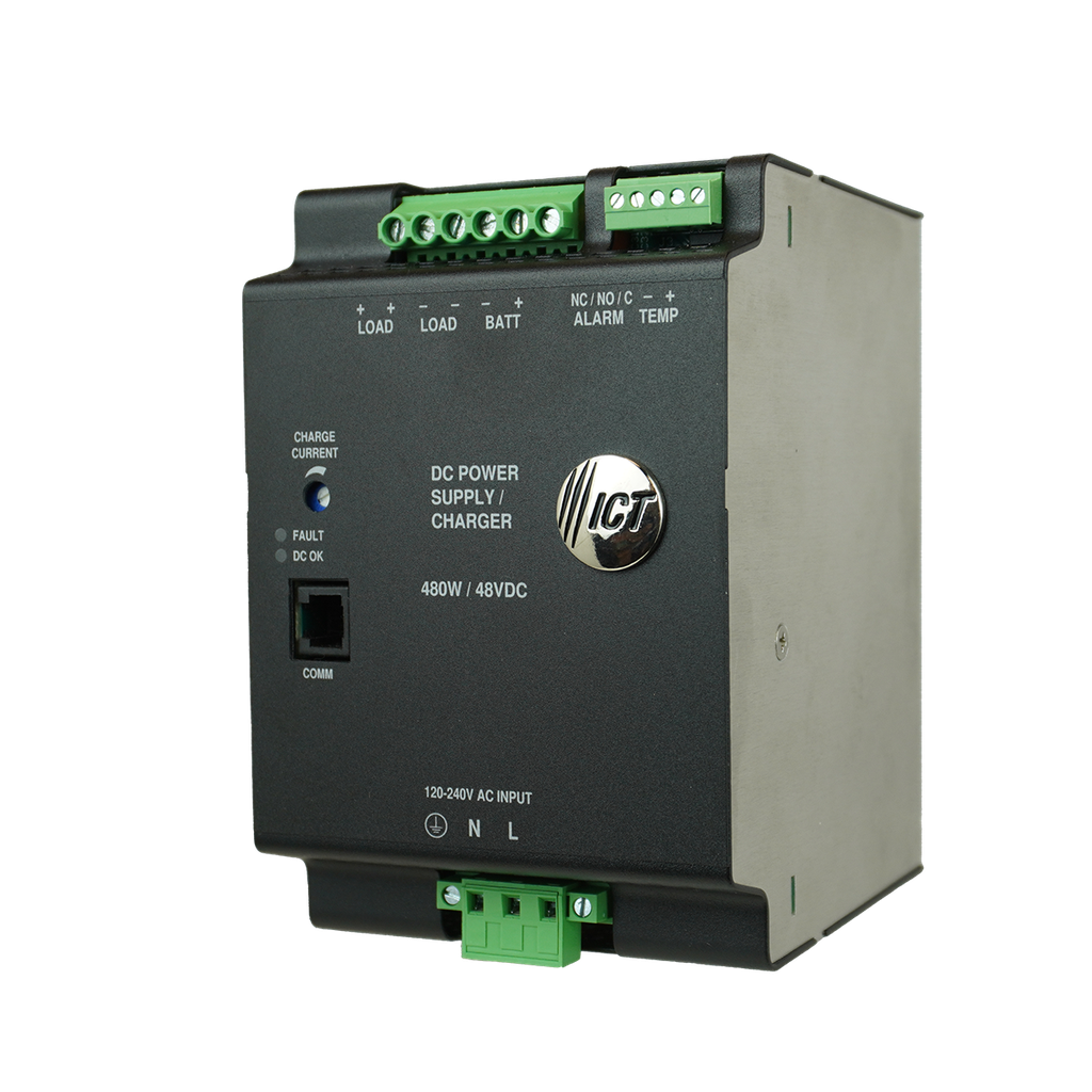 ICT Power ICT480-48DIN DIN Rail Mount DC Power Supply With Battery Charger and LVD 48V 480W