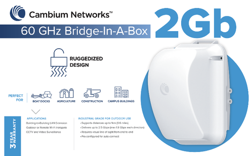 [C600510C033B] Cambium Networks C600510C033B 60GHz Bridge in a Box 2Gb with ANZ Cord